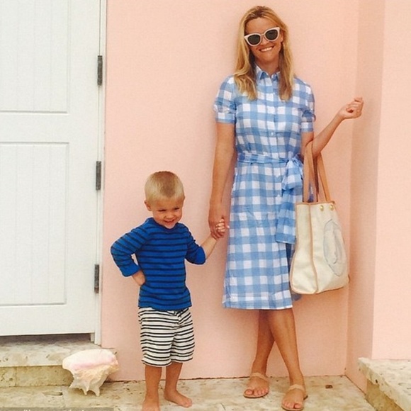 Draper James Dresses & Skirts - Draper James Gingham Checkered Blue Collared Midi Shirt Dress